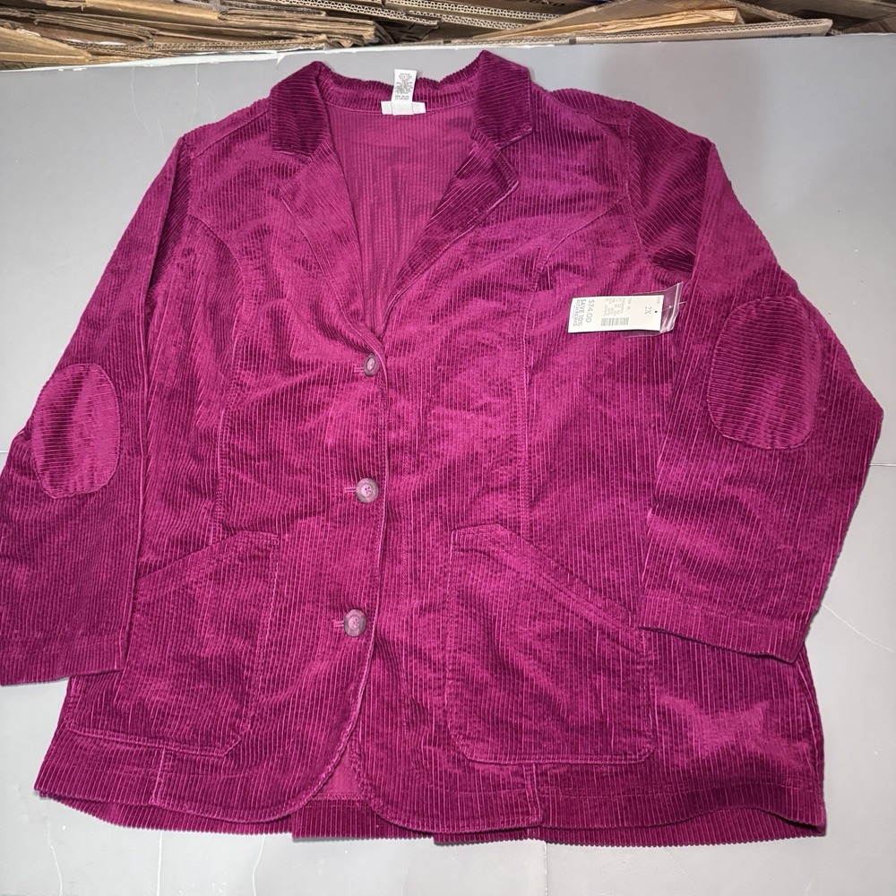 Catherines Plus 2X Blazer Corduroy Cotton Pink Purple Berry New Womens 3 Button